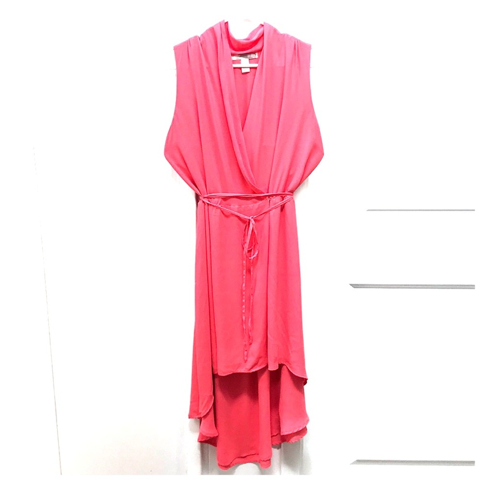 Chiffon High-Low Wrap Dress in Coral